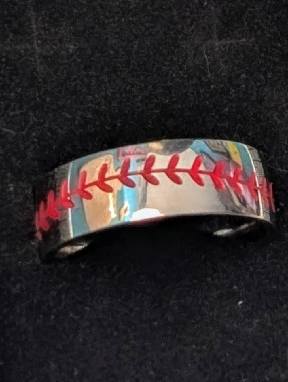 9MM Baseball / Softball Pipe Cut Rhodium Ring Band Size 12